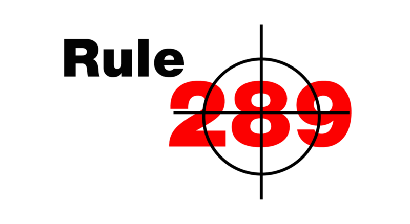 Graphic of displaying text "Rule 289"