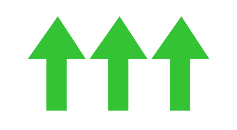 Upwards pointing green arrows